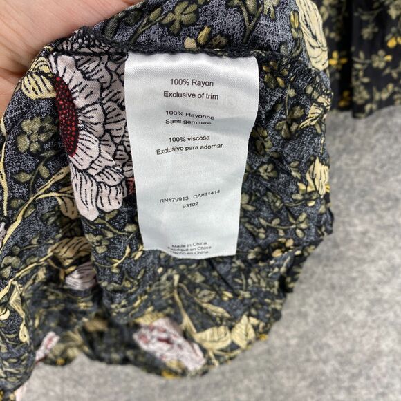 Motherhood Top Women M Maternity Black Floral 3/4 Sleeve V-Neck Rayon Blouse - Picture 6 of 9